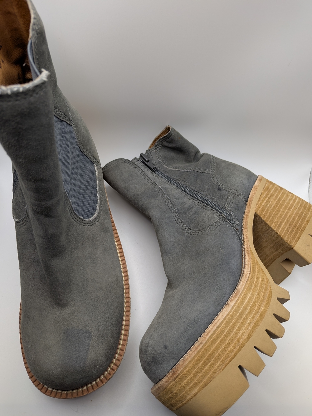 Free People Preston Boot Suede Platform 7 Jeffrey Campbell Blue Gray Chunky - Picture 3 of 16